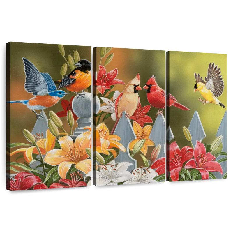 Backyard Birds With Daylilies, 20" H x 33" W
