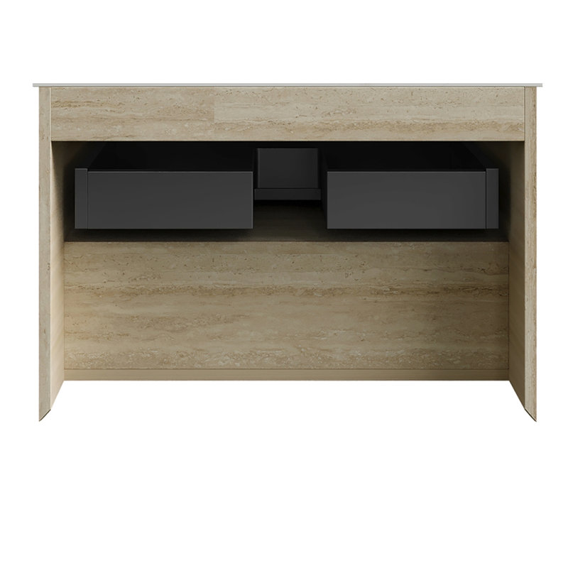 Armoire de rangement de 76 cm avec tiroir et tablette ouverte, finition en contreplaqué de chêne, résistante, chants biseautés, glissières à fermeture amortie, éclairage mural à DEL, design texturé, résistant à l'eau, bord à 45°