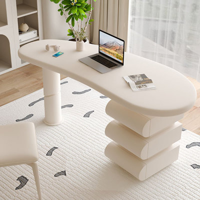 Creative mango-shaped white desk with a cabinet