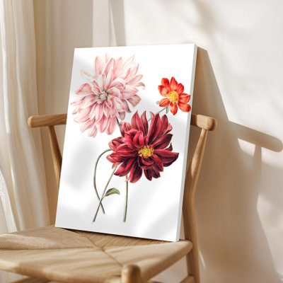 Art mural rétro sur toile botanique, impression de fleur de dahlia réaliste, grande peinture d'étude florale 24 x 36, décor encadré pour la salle à manger