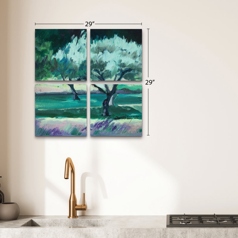 Ensemble de 4 panneaux muraux - Dora Krincy «TREE», art mural sur toile pour le salon, la chambre à coucher ou le bureau 