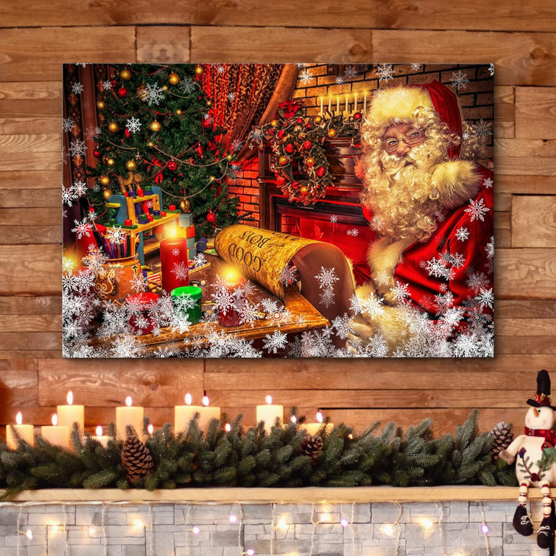 Arbre de Noël, lumières, père Noël, célébrations et fêtes, décor, illustrations, art moderne, Toile tendue, H 32 po x l 48 po