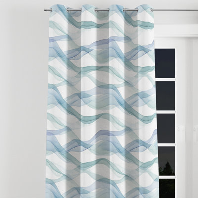 Rideaux occultants abstraits - Rideau à œillets sauge bleu Coastal Wavy Line - 1 panneau