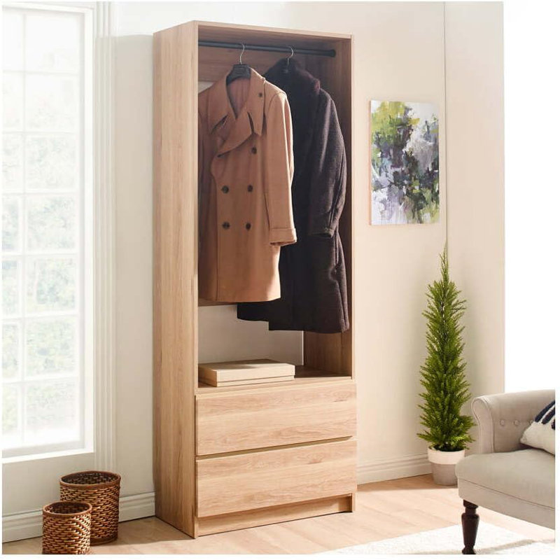  32 Inch Oak Wood Walk in Closet System with Two Drawers for Closet Room Storage, Oak Wood