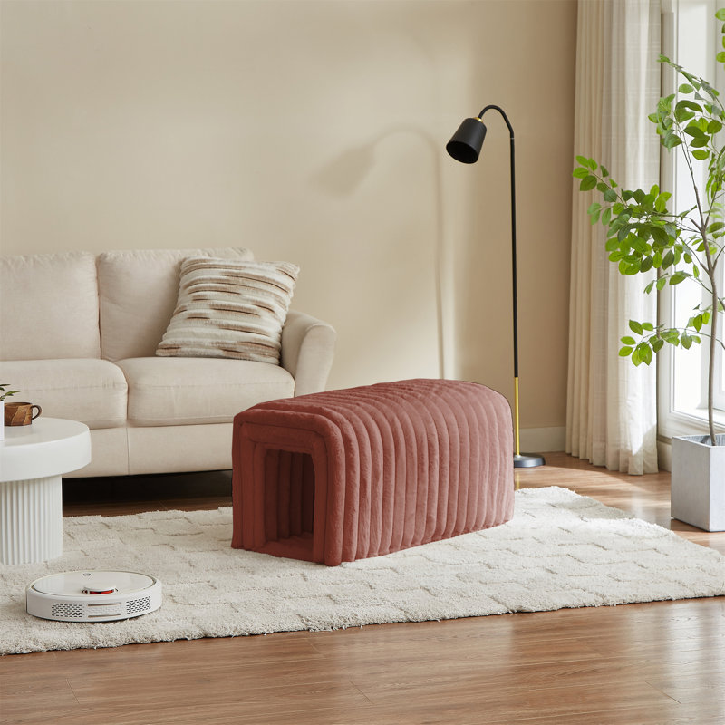 Banc de rangement repose-pieds pour animaux de compagnie Banc en velours côtelé Nid de chat à cacher pour le salon, le vestibule et la chambre à coucher, brun