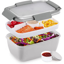  Bento Box Adult Lunch Box,Salad Container for Lunch with Large  52-oz Salad Bowl,3-Compartment Bento-Style Tray and 3-oz Sauce Container  for Dressings,Meal Prep to Go Containers for Food Fruit Snack: Home 