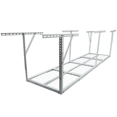 Steel 2 x 8 Foot Overhead Garage Storage Rack, Adjustable Heavy Duty Ceiling Organization System in Soft White