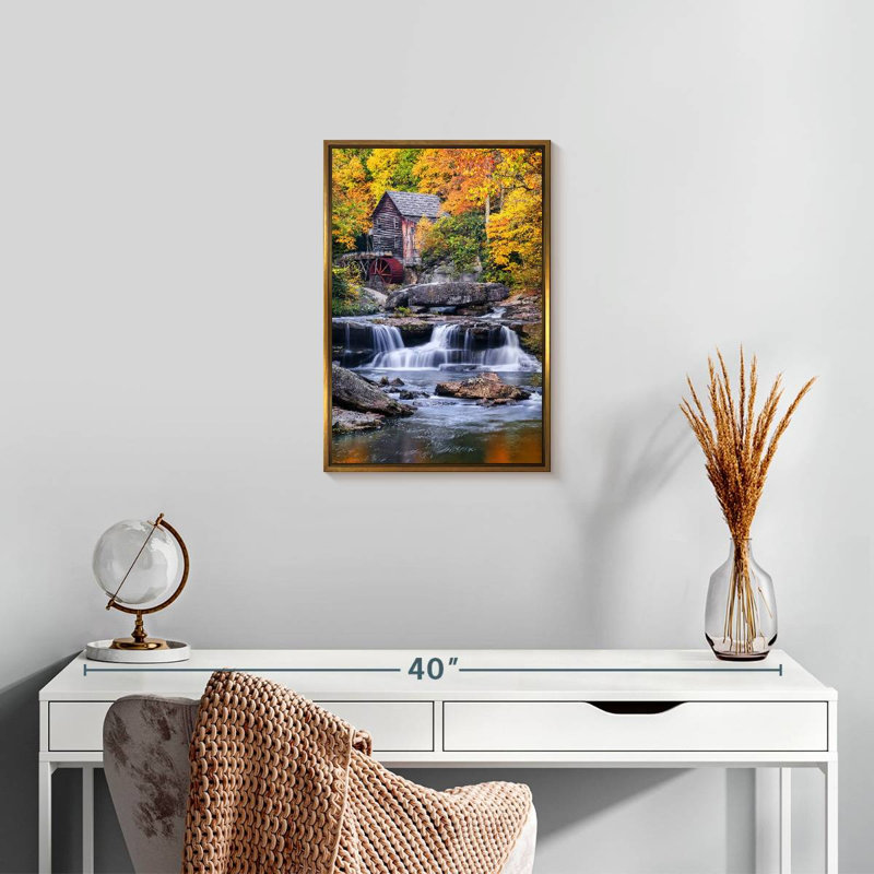 Glade Creek Mill à l'automne, Cadre flottant doré, 13 po x 19 po
