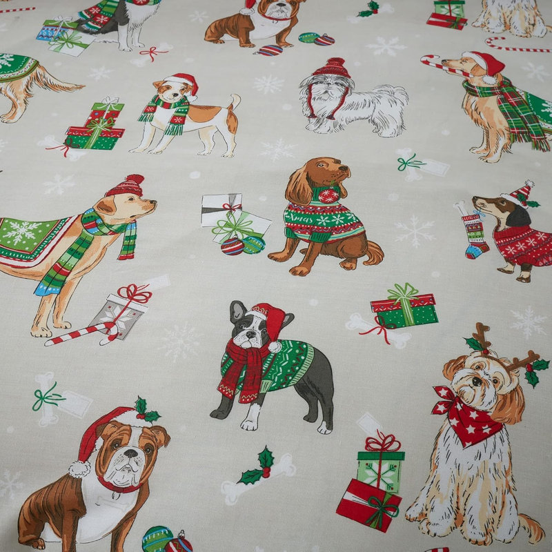 Christmas Dogs Taupe Duvet Cover Set Polyester Animal Print Duvet Cover with Pillowcases, Single Duvet Cover + 1 Pillowcase