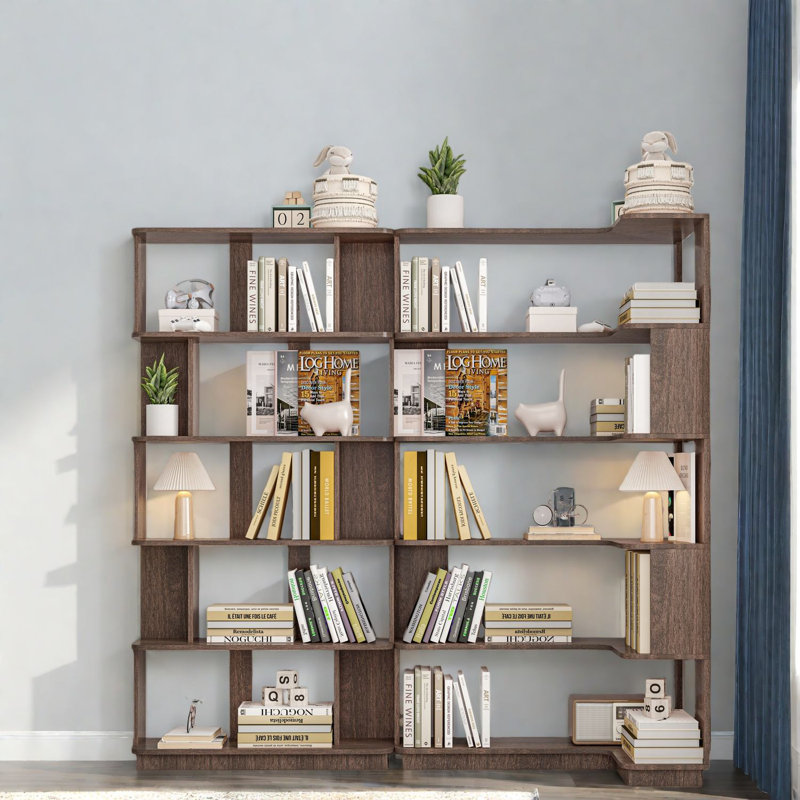 Space-saving Mdf Bookcases Set, Dark Brown Finish, Modern Design For Home