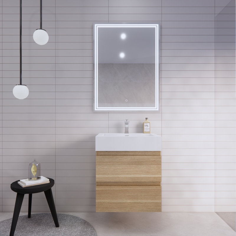 Babajide Bathroom Vanity with Acrylic Top, White/Oak