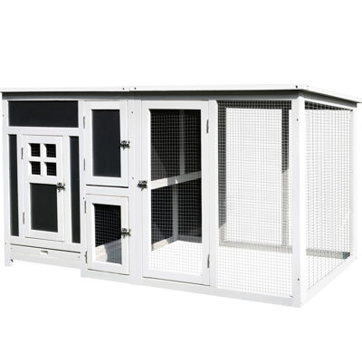 63" Chicken House, Wooden With Run Area, Nesting Box, Roof, Functional Coop Run, Comfortable For Hen Raising