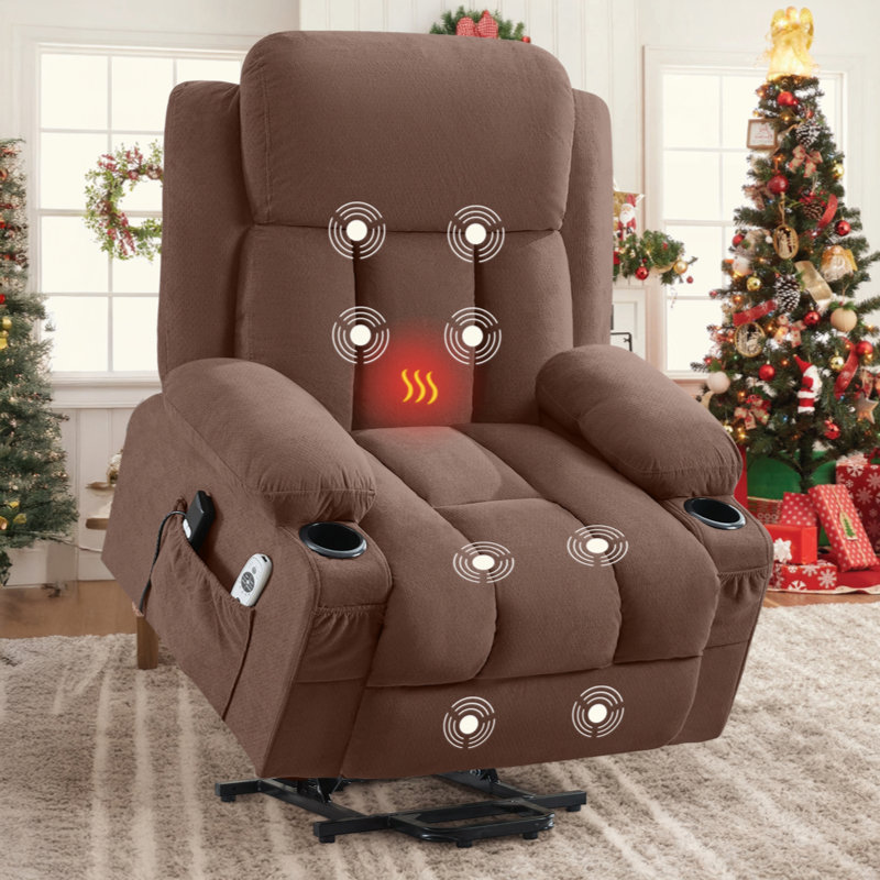 Power Lift Recliner Chair for Elderly, Electric Fabric Recliner with Heat & Massage Function, USB Charging Port, Side Pocket and Remote Control for Living Room