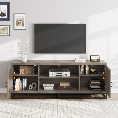 Farmhouse TV Stand, Entertainment Center with 2-Tier Adjustable Shelves and Metal Leg