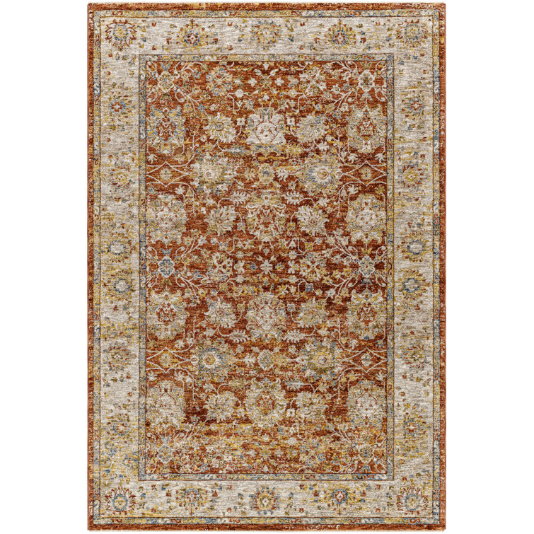 Tapis oriental en polyester tissé à la machine en rouille / rouge
