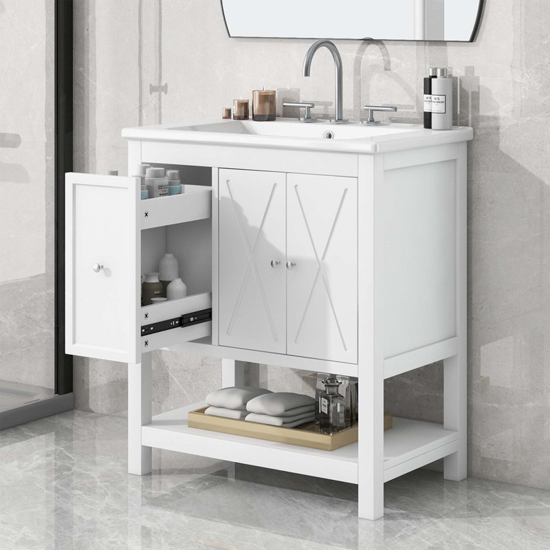 Fedrico 30 " W Freestanding Standard Free Standing 1 Single Vanity Bathroom Vanity With Ceramic Top
