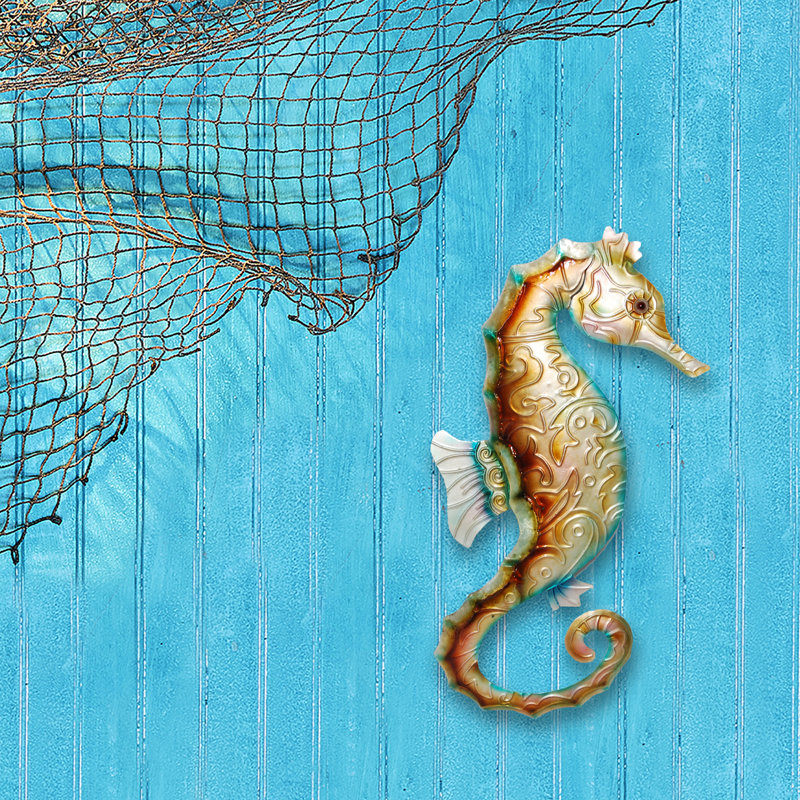 Décoration murale hippocampe, Cannelle / Bleu
