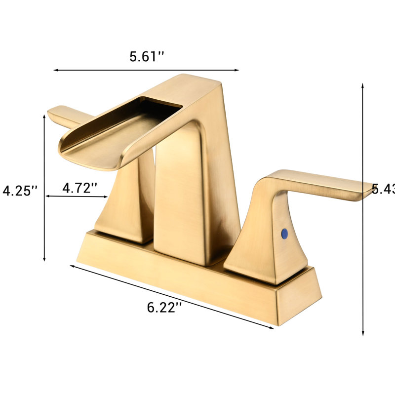 4 Inch Waterfall Bathroom Sink Faucet In Brushed Golden - Solid Brass Made For Durability And Reliability Adjustable Water Flow Temperature With Double Handles Ceramic Cartridge Fits 2/3 4-Inch