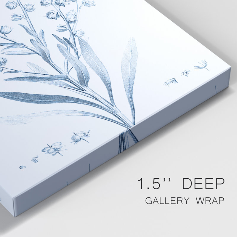 Antique Botanical in Blue I - Ensemble de 3 peintures sur toile tendue, H 60 po x l 120 po x P 1 po
