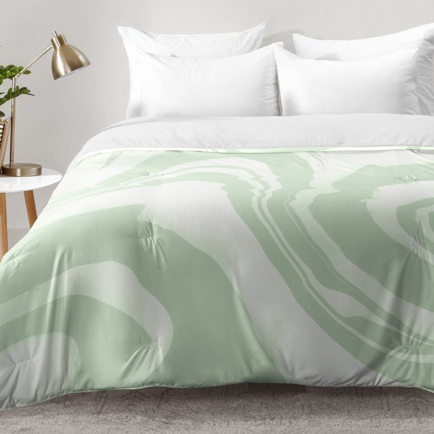 Ensemble d'édredon en marbre, Édredon double / grand + 2 taies décoratives sta, Vert / beige