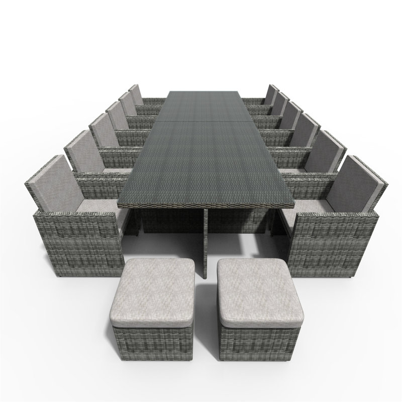 Ensemble de salle à manger rectangulaire en aluminium pour 74 personnes avec coussins de 74,8 po de longueur
