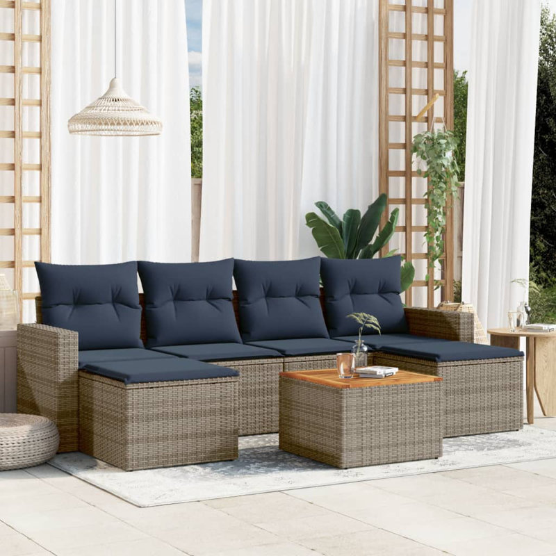 Ensemble de canapé de patio avec coussins 7 pièces Vidaxl, Gris, Bleu très foncé