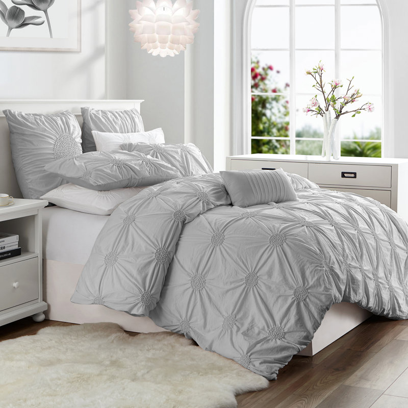 Microfiber Duvet Cover Set, Light Gray, Queen Duvet Cover + 2 Shams