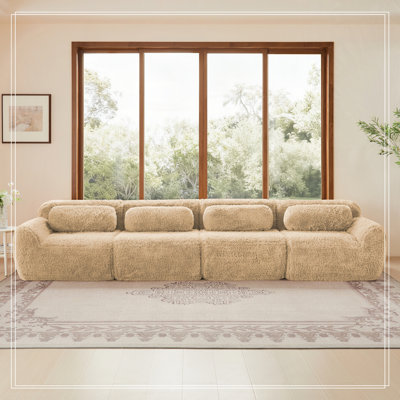 Tissu moelleux doux et moelleux de 149 po, canapé sans os, conception ergonomique en éponge haute densité 32D, emballage sous vide à compression complète, connexion à boucle libre