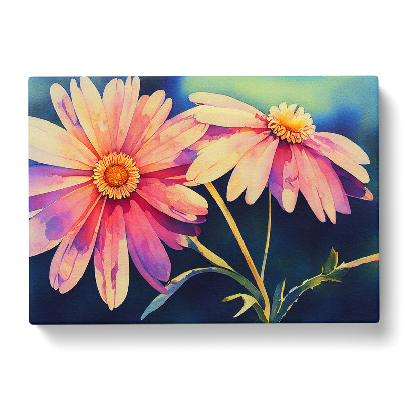 Charming Watercolour Daisy Flowers - Wrapped Canvas, 35cm H x 50cm W x 3cm D