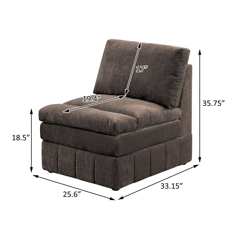 Chaise sans accoudoirs en tissu Bowens, Tissu brun
