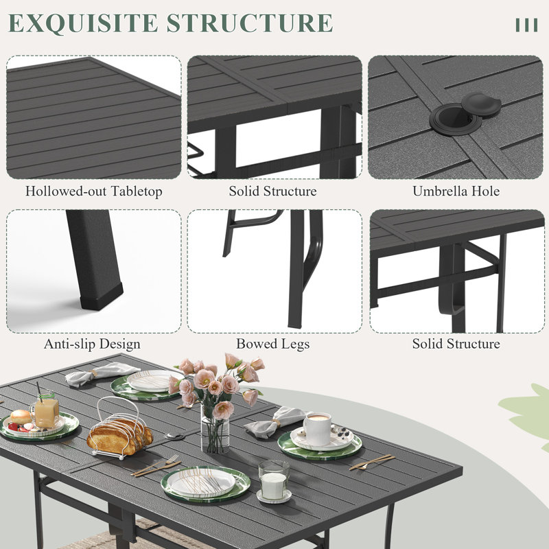 9-Piece Outdoor Patio Dining Set – Includes 8 Swivel Rocking Chairs and Metal Table with Umbrella Hole – Seats 8 for Backyard, Poolside, Balcony, and Garden Use, Brown