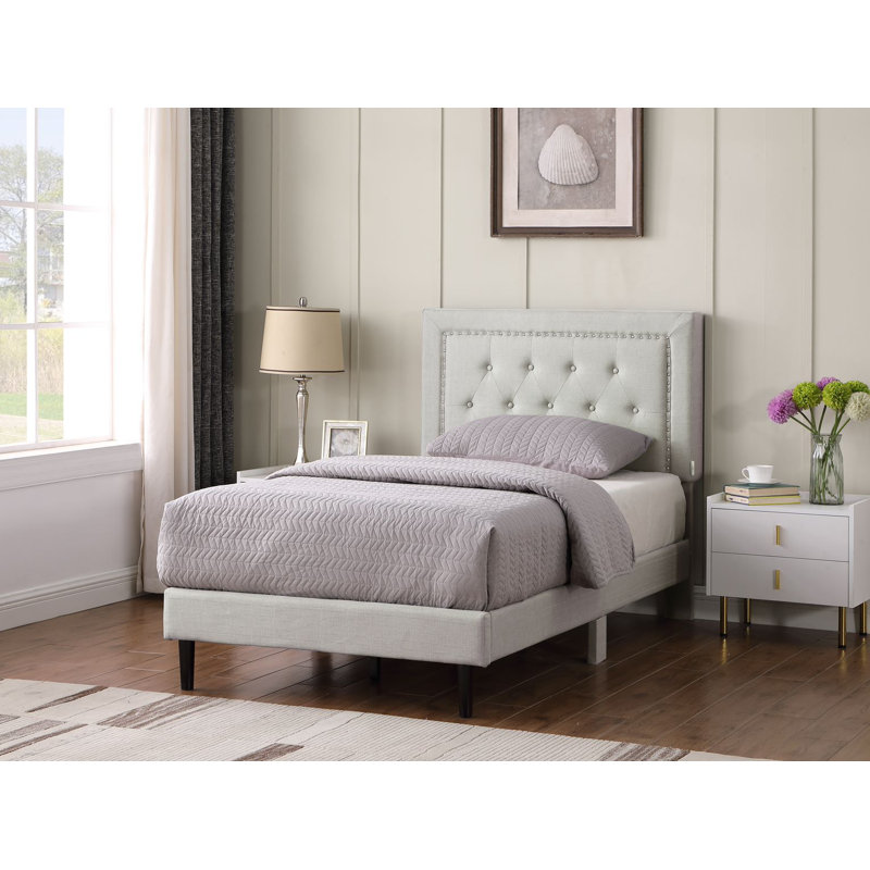 Cianciolo Upholstered Wingback Bed, Beige, Twin