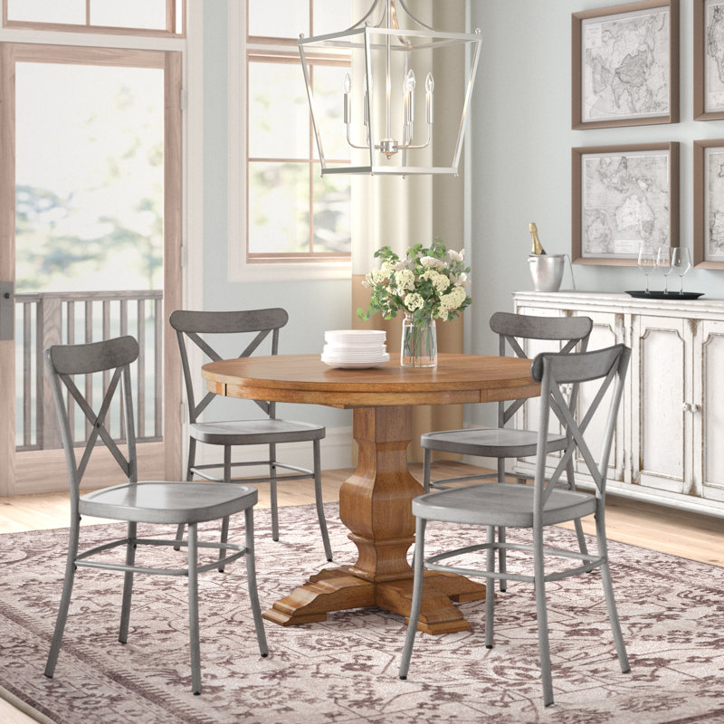 Fortville 4 - Person Solid Wood Top Pedestal Dining Set, Antique Gray