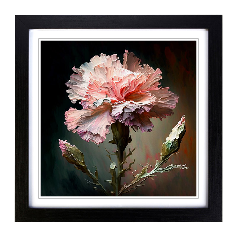 Carnation Flower Palette Knife Painting No.1 - Framed Print, Black
