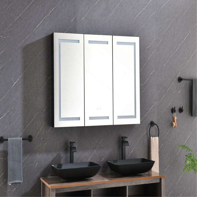 Armoire à pharmacie à DEL avec miroir, douilles, à intensité variable et antibuée