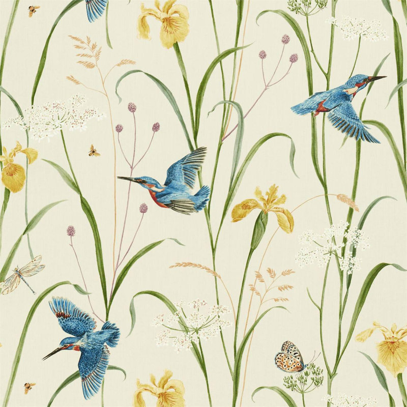 Kingfisher & Iris Fabric, Azure/Linen