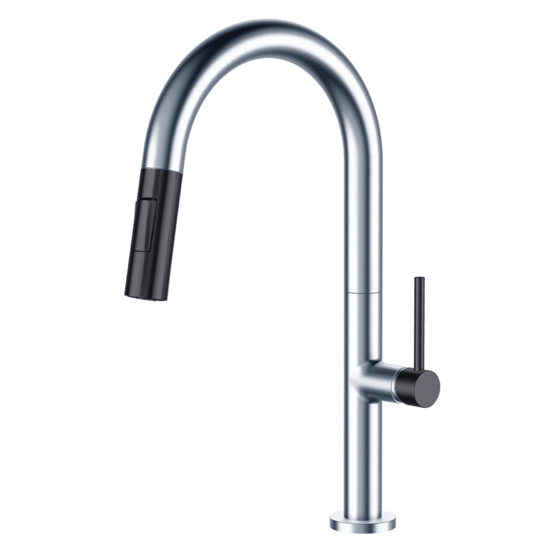 Pull Down Single Handle Kitchen Faucet with Accessories, Chrome/Gun Black