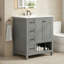 Meuble-lavabo simple 30 po avec comptoir d'évier Farmhouse, armoire autoportante avec 2 portes, 2 tiroirs et tablette ouverte, bois massif et panneau de fibres à densité moyenne, gris-538432351-538432345