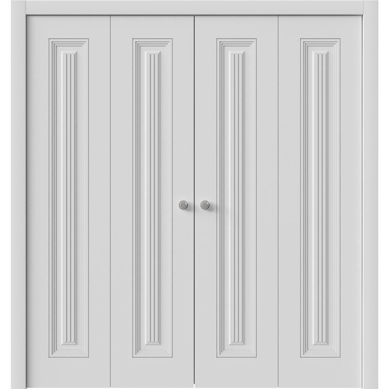 Portes coulissantes doubles pliantes | Émail blanc impérial 1888 | Ensemble de quincaillerie pour moulures robustes | Portes de garde-robe de chambre en bois massif
