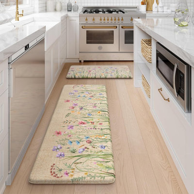Anti-Fatigue Kitchen Mat - Brown - Floral, Farmhouse, Non-Slip, Cushioned Comfort Standing Mat For Kitchen, Sink, Laundry, Home