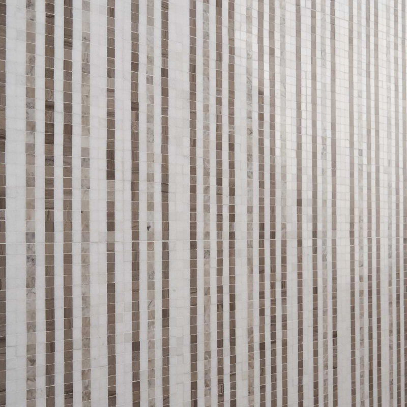 Microsaic Lines Storm Polished Marble Mosaic Tile, Beige