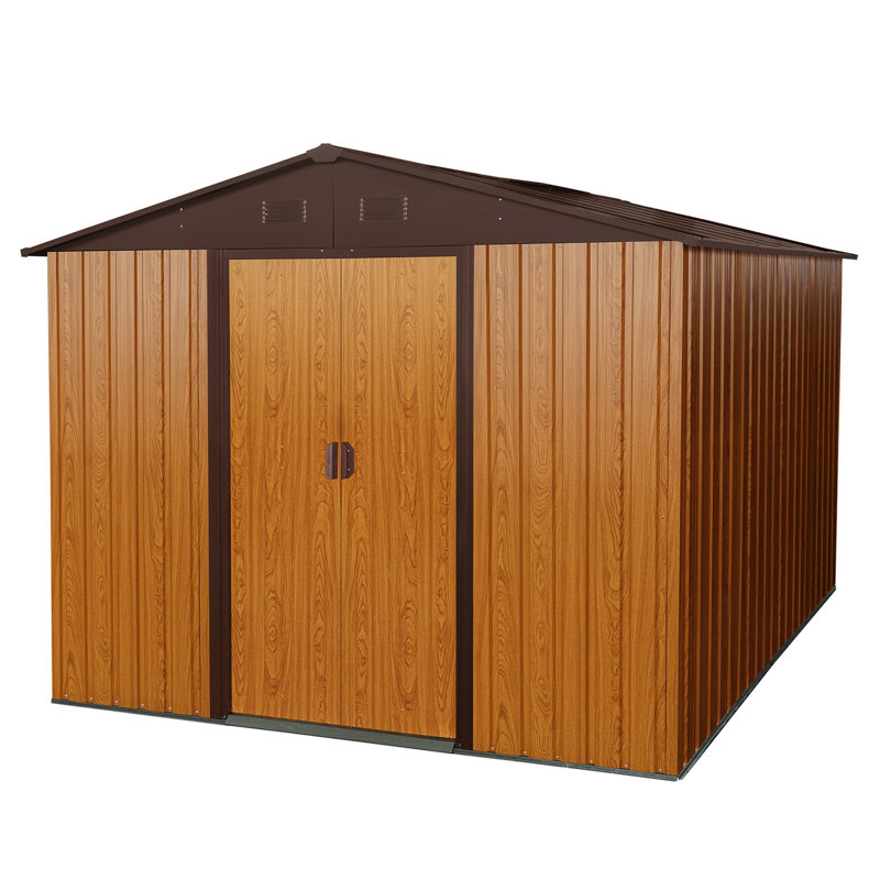 Coffee 8ft X 10ft Outdoor Metal Shed With Secure Foundation - Galvanized Steel Build, Punched Vents, Sliding Door Padlock, Hassle- Assembly Storage Shed, Iron Construction For Longevity, Vents