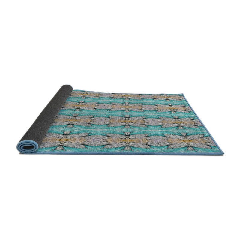 Noir géométrique/Tapis décoratif beige, Rond 4 pi