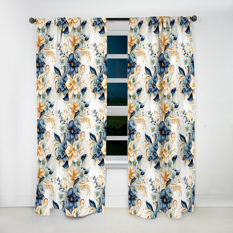 Coastal Retreat Paisley Pattern III - Glam Velvet Curtain - Room Darkening - 1 panel, 52" W x 95" L