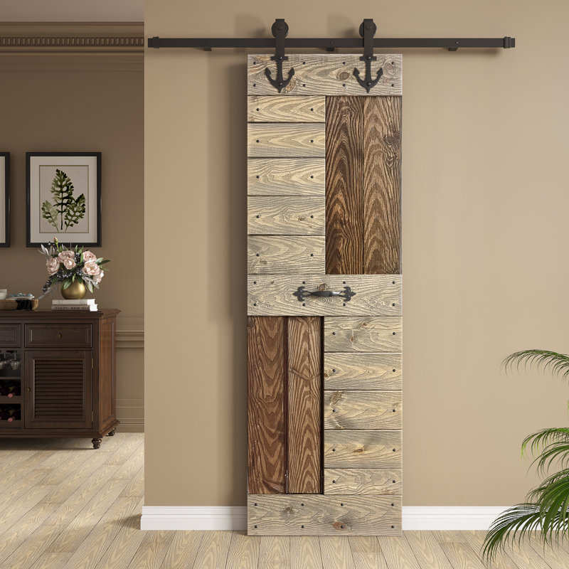 Porte de grange coulissante en bois noueux bricolage Coast S Sequoia EMBossing S Series sans quincaillerie, 24 po x 84 po