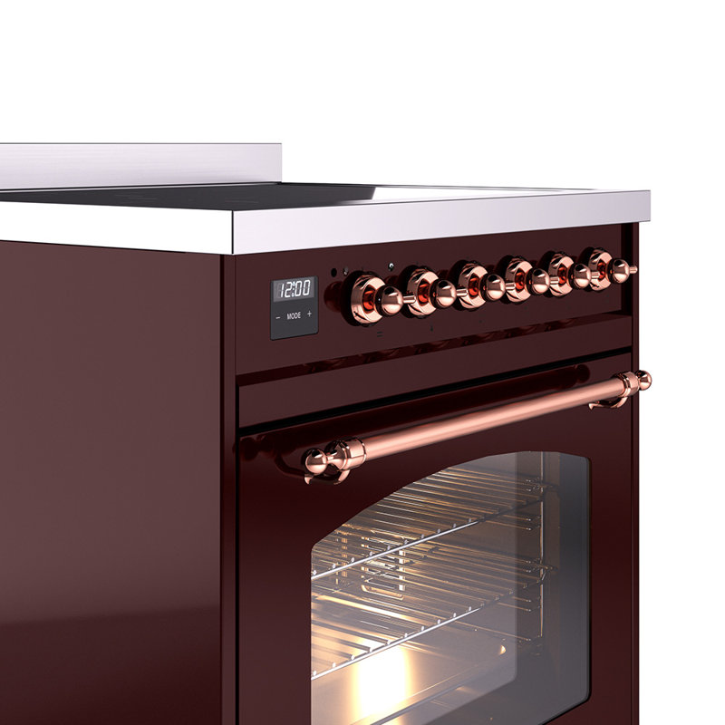 Cuisinière à induction 30 pouces avec 4 plaques à induction ILVE Nostalgie II Series, Bourgogne / cuivre