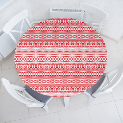 East Urban Home Christmas Fitted Round Tablecloth Dark Pink and White -  F60C2E055FC74BC899CF0CEEA78DC2E2