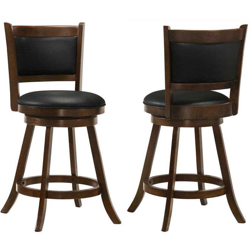2 tabourets pivotants en bois de châtaignier et noir, pour îlots de cuisine transitionnels, siège et revêtement, l 19,81 po x P 17,5 po, H 37,5 po. Dossier pour un confort optimal. Revêtu. Améliore votre espace