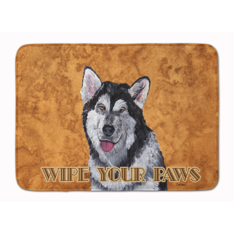 Tapis pour salle de bain à mousse mémoire effet velours alaskan malamute wipe your pattes