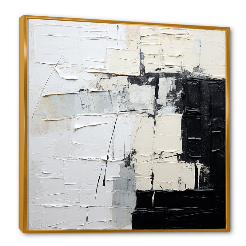 Art moderne scandinave noir et beige - décoration murale abstraite, Cadre flottant doré, H 36 po x l 36 po x P 1,5 po